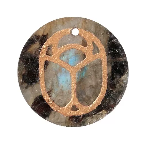 20mm Round flat pendant - beetle - exclusive to Perles & Co - Labradorit - Gold x1