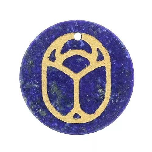 20mm Round flat pendant - beetle - exclusive to Perles & Co - Lapis lazu - Gold x1