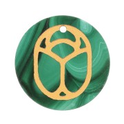 20mm Round flat pendant - beetle - exclusive to Perles & Co - Malachite - Gold x1|raw }}