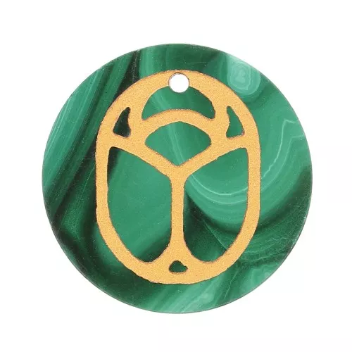 20mm Round flat pendant - beetle - exclusive to Perles & Co - Malachite - Gold x1