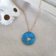 25mm Round flat gemstone pendant - imitation Turquoise x1