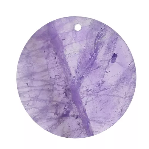 25mm Round flat gemstone pendant - Amethyst x1
