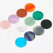 25mm Round flat gemstone pendant - Malachite x1