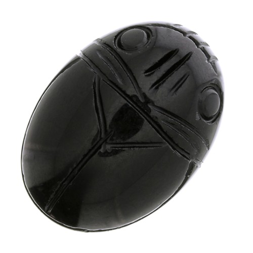 25x18mm Oval engraved beetle cabochon - Black Agate x1