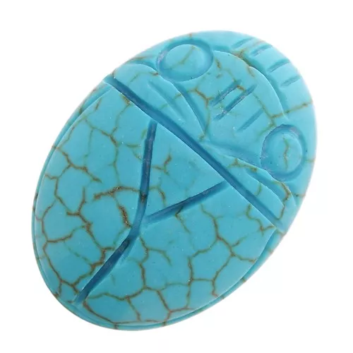 25x18mm Oval engraved beetle cabochon Turquoise coloured imitation gemstone x1