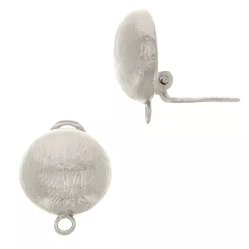 22x16mm Ear clips half-ball ribbed - non-pierced ears Rhodium x2