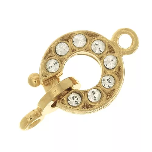 16x9mm Lobster Clasp and Tag Clasp with zirconium oxide Gold tone - Crystal x1