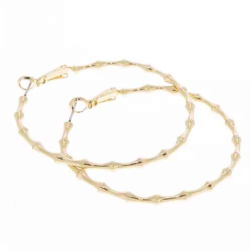 50mm Bamboo Effect Hoop earrings - Gold Tone x2