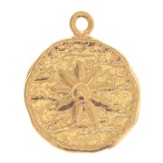 15mm Round irregular charm - flower pattern - Fine Gold plated x1|raw }}