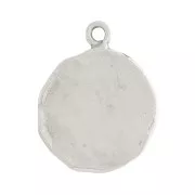 15mm Round irregular charm - flower pattern - Antique silver plating x1