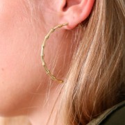 50mm Bamboo Effect Hoop earrings - Rhodium Tone x2