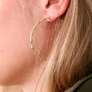 50mm Bamboo Effect Hoop earrings - Rhodium Tone x2