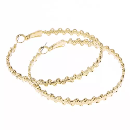 50mm Hammered Braided Effect Hoop earrings - Gold Tone x2