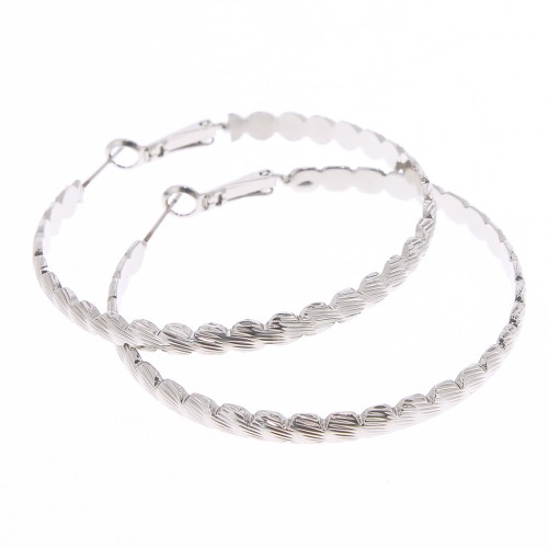 52mm Design striated hoop earrings - Rhodium Tone x2