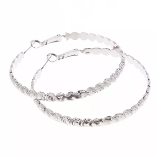 52mm Design striated hoop earrings - Rhodium Tone x2