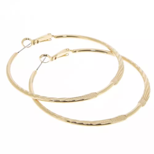 52.5mm Flat striated earring hoops - Gold Tone x2