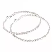 50mm Hoop earrings with braided effect - Rhodium Tone x2