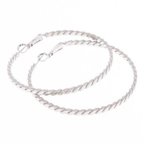 50mm Hoop earrings with braided effect - Rhodium Tone x2