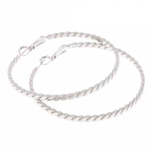 50mm Hoop earrings with braided effect - Rhodium Tone x2