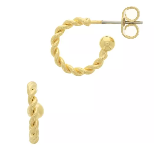 11mm Mini twisted rope earrings with small ball - Fine Gold Plated x2