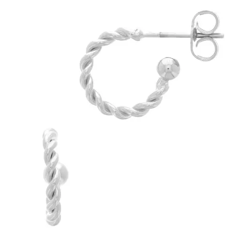 11mm Mini twisted rope earrings with small ball - Antique Silver Plating x2