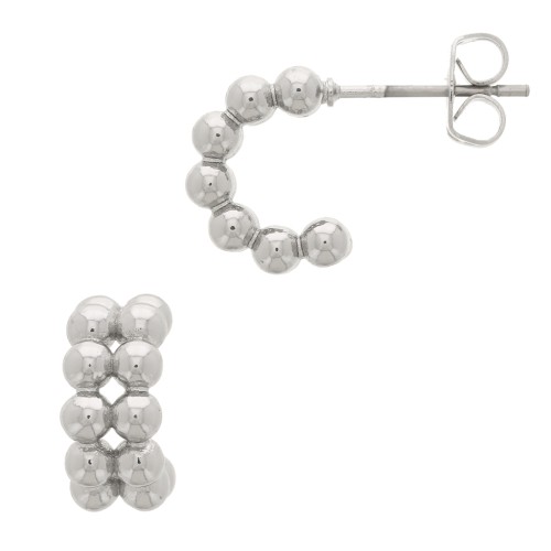 12mm Mini Creoles with Small Balls - Rhodium Tone x2
