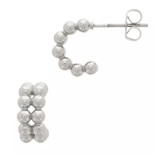 12mm Mini Creoles with Small Balls - Rhodium Tone x2