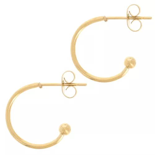 16 mm 304L stainless steel hoop earrings with small ball - Gold Tone x2
