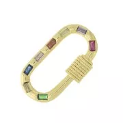 23x13mmm oval screw clasp with  zirconium oxide - Gold Tone - Multicoloured x1
