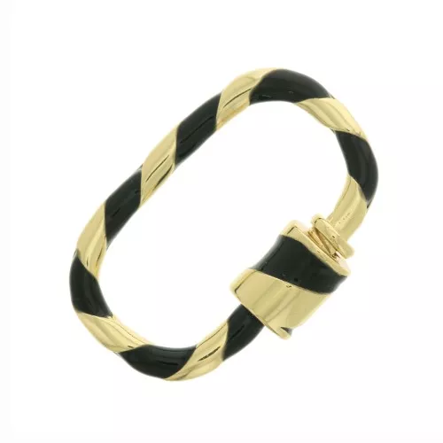 25x16mm Oval screw clasp with resin - Gold Tone - Black x1