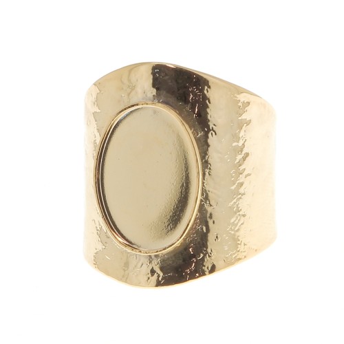 Adjustable hammered ring for 14x10mm cabochon - Fine Gold Plated x1