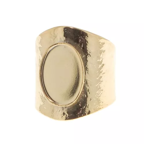 Adjustable hammered ring for 14x10mm cabochon - Fine Gold Plated x1