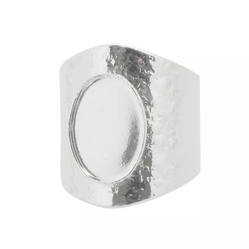 Adjustable hammered ring for 14x10mm cabochon - Fine silver plating x1