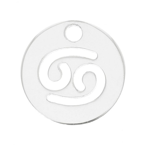 10mm 925 Sterling Silver Round charm - zodiac sign - Cancer x1
