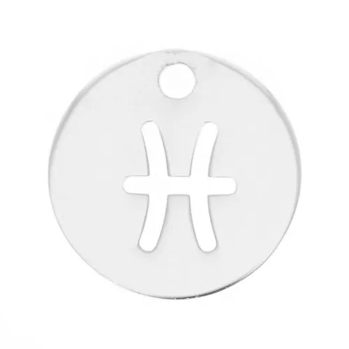 10mm 925 Sterling Silver Round charm - zodiac sign - Pisces x1