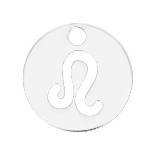 10mm 925 Sterling Silver Round charm - zodiac sign - Leo x1