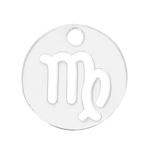 10mm 925 Sterling Silver Round charm - zodiac sign - Virgo x1