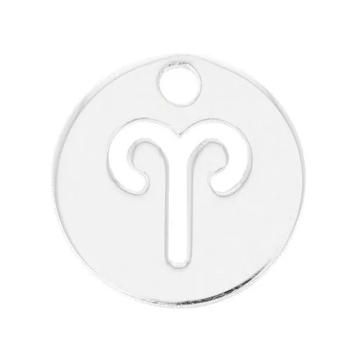 10mm 925 Sterling Silver Round charm - zodiac sign - Aries x1