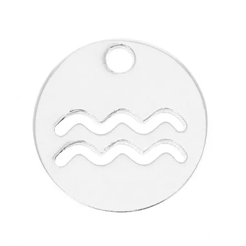 10mm 925 Sterling Silver Round charm - zodiac sign - Aquarius x1