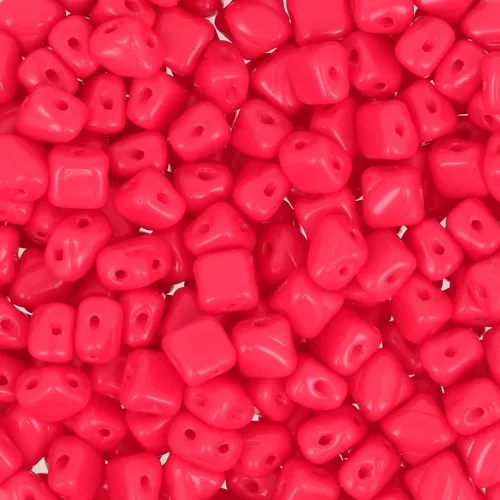 5x5mm Silky Bead Dia - 2-hole Glass Beads - Red Corail x50