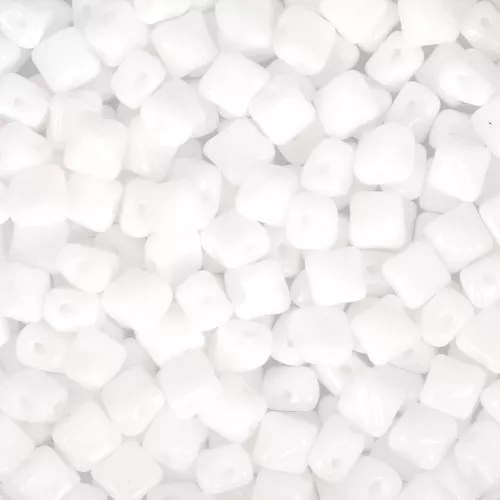 5x5mm Silky Bead Dia - 2-hole Glass Beads - Opaque White x50