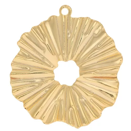 25x23mm Round irregular openwork pendant with pleated effect - Fine Gold Plated x1