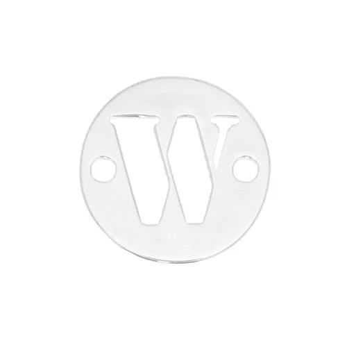 8.5mm 925 Sterling Silver 2-hole Round letter W connector x1