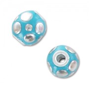 Round bead 14mm bubbles Turquoise/Silver x1