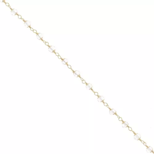 Chain of 6mm faceted glass beads - Gold Tone / Transparent x50cm