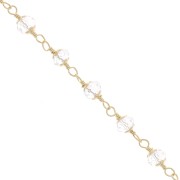 Chain of 6mm faceted glass beads - Gold Tone / Transparent x50cm