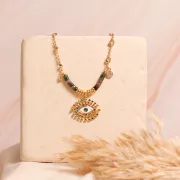 Jaseron mesh Chain with 5mm faceted beads - Gold Tone x50cm