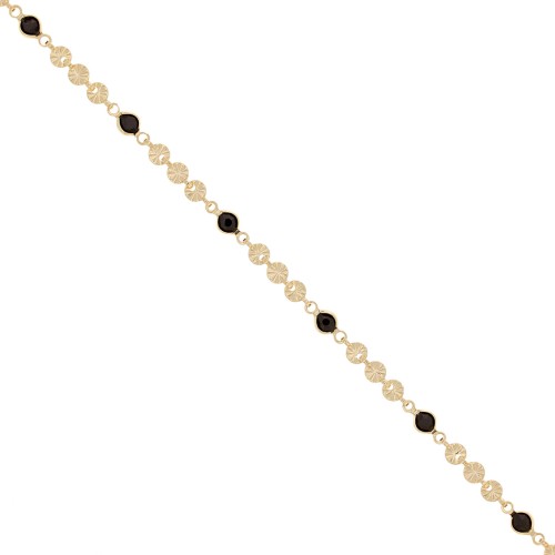 4.5mm Chain with flowers & glass beads - Gold Tone - Black x50cm