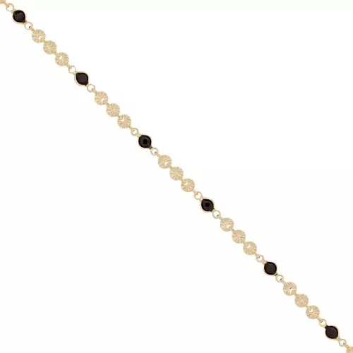 4.5mm Chain with flowers & glass beads - Gold Tone - Black x50cm