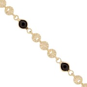 4.5mm Chain with flowers & glass beads - Gold Tone - Black x50cm